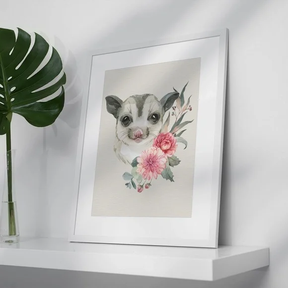 Watercolor Floral Sugar Glider Wall Art Print Poster Unframed - Picture 5 of 9